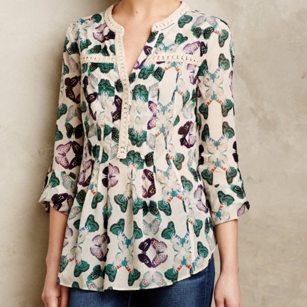 Anthro Maeve Butterfly Print Abella Blouse